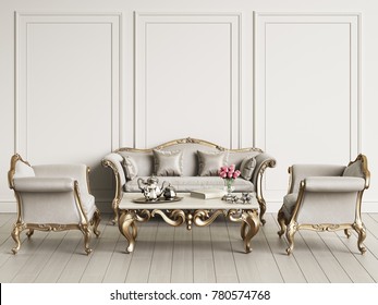 Interior With Classic Furniture Mockup 3d Rendering