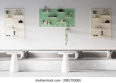 Interior Coffee Shop Wall Mockup - 3d Rendering, 3d Illustration 