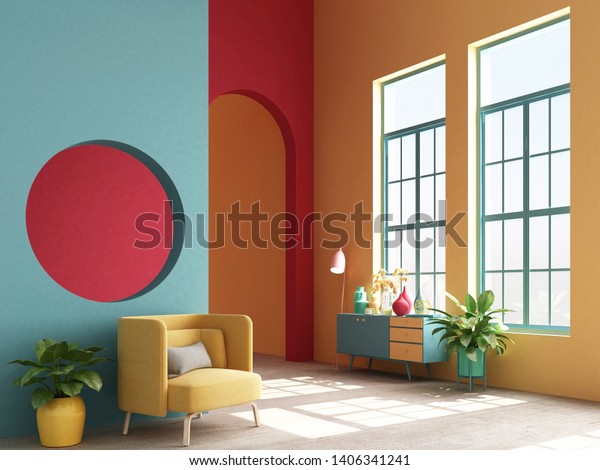 Interior Concept Memphis Design Colorful Armchair Stock