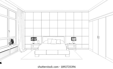 Modern House Interior Design Project Sketch Stock Illustration 1245070987