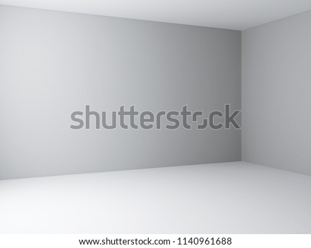 Interior corner view template. White background with light gray walls and white floor. 3d rendering illustration.
