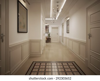 Interior corridor in the Arab style. 3D render.
