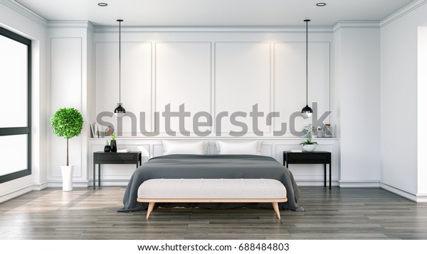 Interior Cozy Bedroom Black White Modern Stockillustration