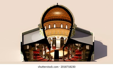 Interior Cutaway Of The Dome Of The Rock, 3d Section. Islamic Shrine Located On The Temple Mount In The Old City Of Jerusalem. Israel. Unique Monument Of Islamic Culture. 3d Rendering