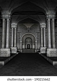 Interior Of A Dark Ancient Temple