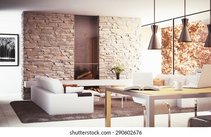  Interior design - 3D render of a modern living room