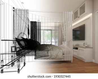  interior design of  bedroom,3d rendering