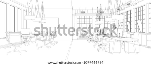 Interior Design Big Office Room Desks Stock Illustration 1099466984