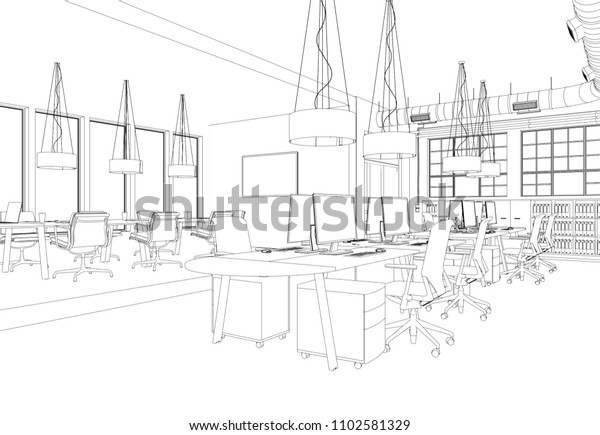 Interior Design Big Office Room Desks Stock Illustration 1102581329