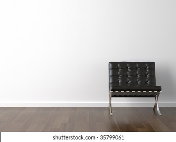 Interior Design Of Black Barcelona Chair On A White Wall