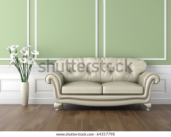 Klassisches Interieur Design In Grun Weiss Farben Mit Sofa Stockillustration