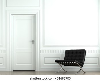 Interior Design Of Classic White Interior With Black Barcelona Chair