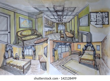   Interior Design /  Drawing: Interior Design Of Apartament The Plan.