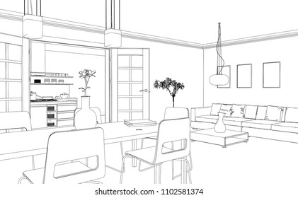 Room Interior Sketch Hand Drawn Sofa Stock Vector (Royalty Free) 439962697