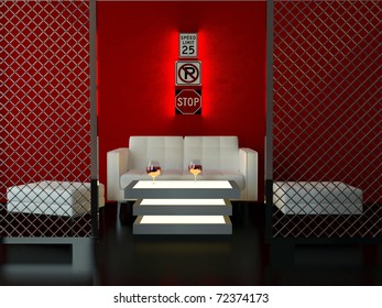 Interior Design Of Modern Bar, Lounge Room, 3d Render