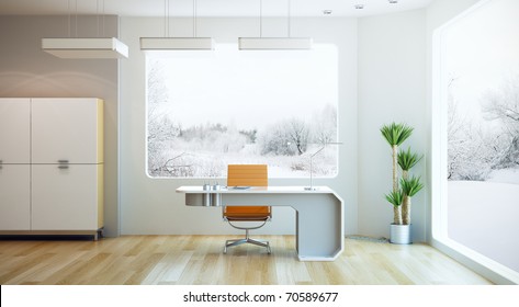 Interior Design Of Modern Office, 3d Render