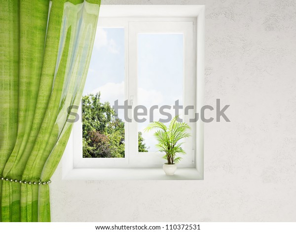 Interior Design Scene Plant On Window Stock Illustration 110372531