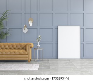 Interior design simple scene with mock up frames. Modern interior. 3d render studio. 3d illustration.