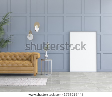 Interior design simple scene with mock up frames. Modern interior. 3d render studio. 3d illustration.