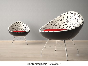 Interior design of two modern armchairs on a grey wall - Powered by Shutterstock