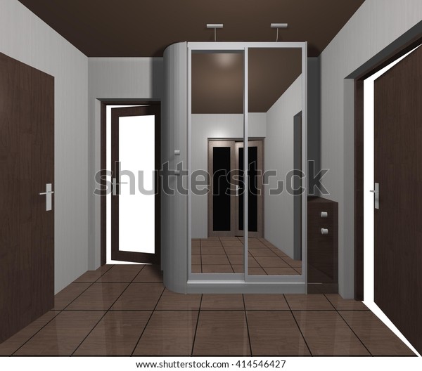 Interior Design Wardrobe Mirrored Sliding Doors Stock