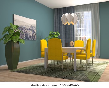 Interior dining area. 3d illustration