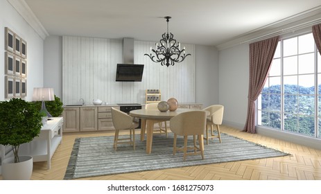 Interior dining area. 3d illustration