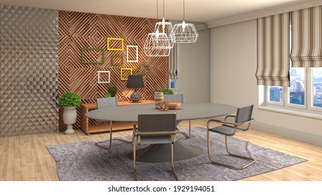 Interior Dining Area. 3d Illustration.