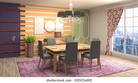 Interior Dining Area. 3d Illustration.