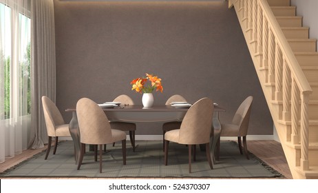 Interior Dining Area. 3d Illustration.