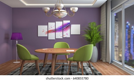 Interior dining area. 3d illustration