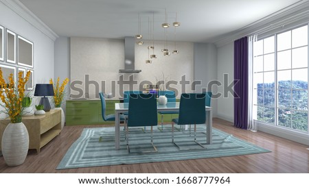 Interior dining area. 3d illustration