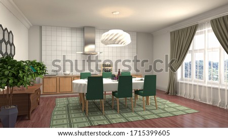 Interior dining area. 3d illustration