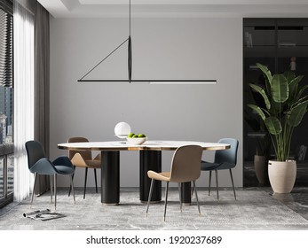 Interior Dining Room Wall Mockup - 3d Rendering, 3d Illustration 