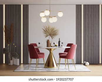 Interior Dining Room Wall Mockup - 3d Rendering, 3d Illustration 