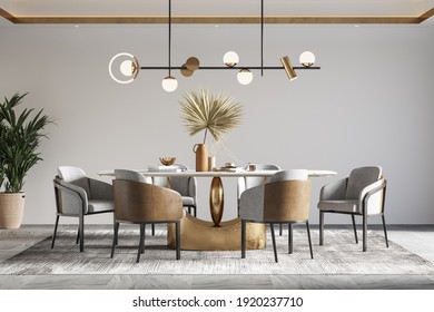 Interior Dining Room Wall Mockup - 3d Rendering, 3d Illustration 