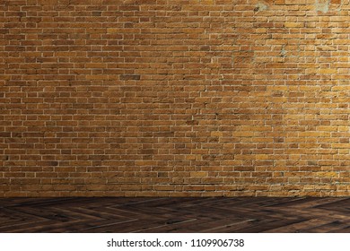 Interior with empty brick wall. Gallery concept. Mock up, 3D Rendering 