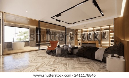 Interior Empty Modern Loft house open space .Living room and pantry kitchen. home office .duplex space interior .3D Rendering .