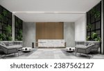 Interior Empty Modern Loft Office open space modern office footage.Modern open concept Lobby and reception area meeting room design.4k .Rendering 3d.