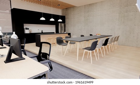 Interior Empty Modern Loft Office open space modern office footage.Modern open concept Lobby and reception area meeting room design.3d Rendering .