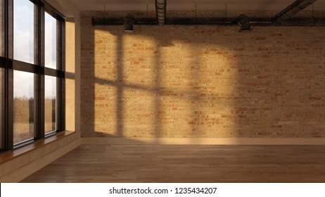 Interior empty room sunset 3D rendering