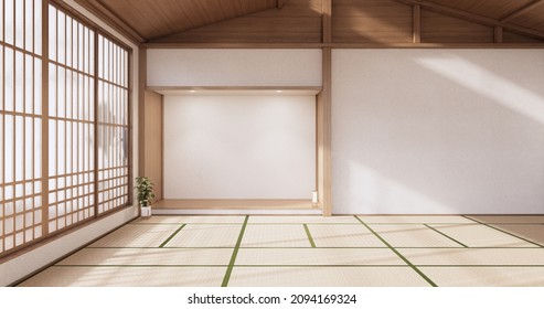 Interior, Empty room and tatami mat floor room japanese style. 3D rendering