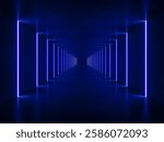 interior empty space with blue lighting tunnel, 3d rendering