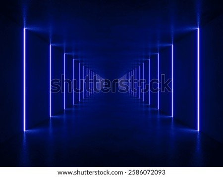 interior empty space with blue lighting tunnel, 3d rendering