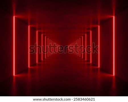 interior empty space with red lighting tunnel, 3d rendering
