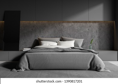 Stylish Master Bedroom Interior Black Walls Stock Illustration 1028032057