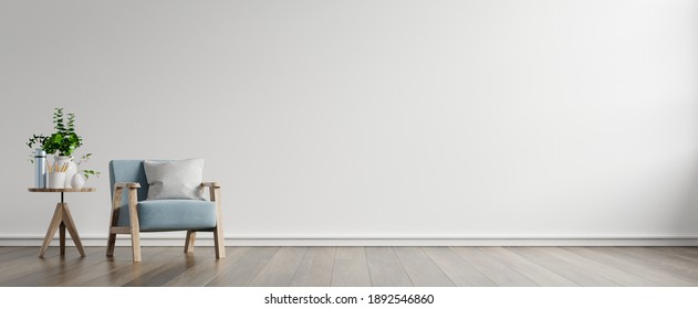 The interior has a armchair on empty white wall background,3D rendering