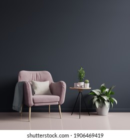 The Interior Has A Armchair On Empty Dark Wall Background,3D Rendering