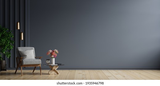 The Interior Has A Armchair On Empty Dark Wall Background,3D Rendering