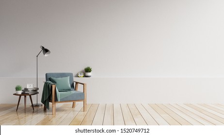 The interior has a armchair with white empty mockup wall and beige armchair 3D Rendering